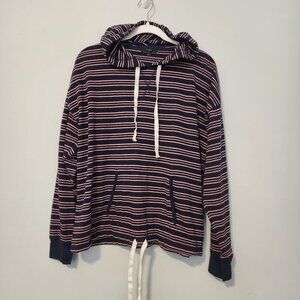 J.Crew sz L women drawstring hoodie stripes front pocket
